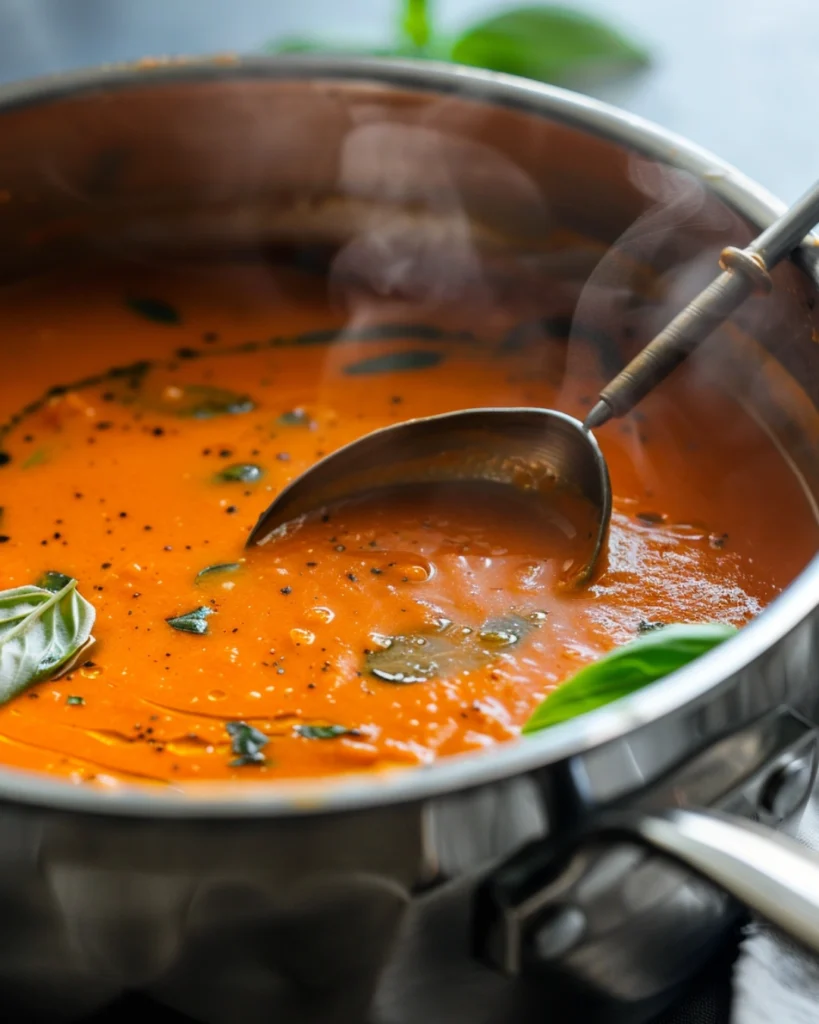 Creamy Tomato Basil Soup Recipe – 1 Cozy Classic You’ll Love 7 Pot of hot tomato basil soup