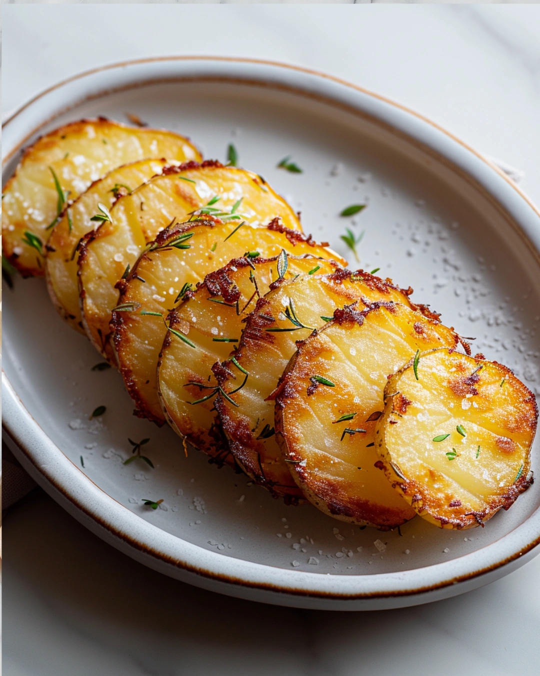 crispy garlic domino potatoes served with herbs and sea salt