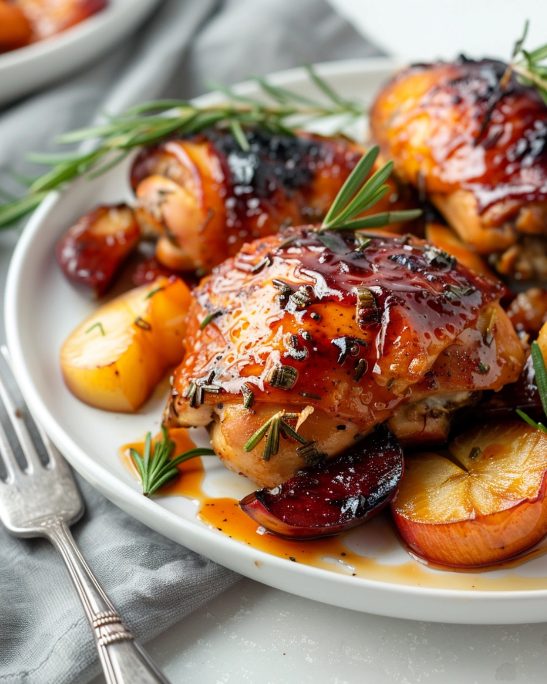 Baked rosemary apple cider chicken bubbling with glaze