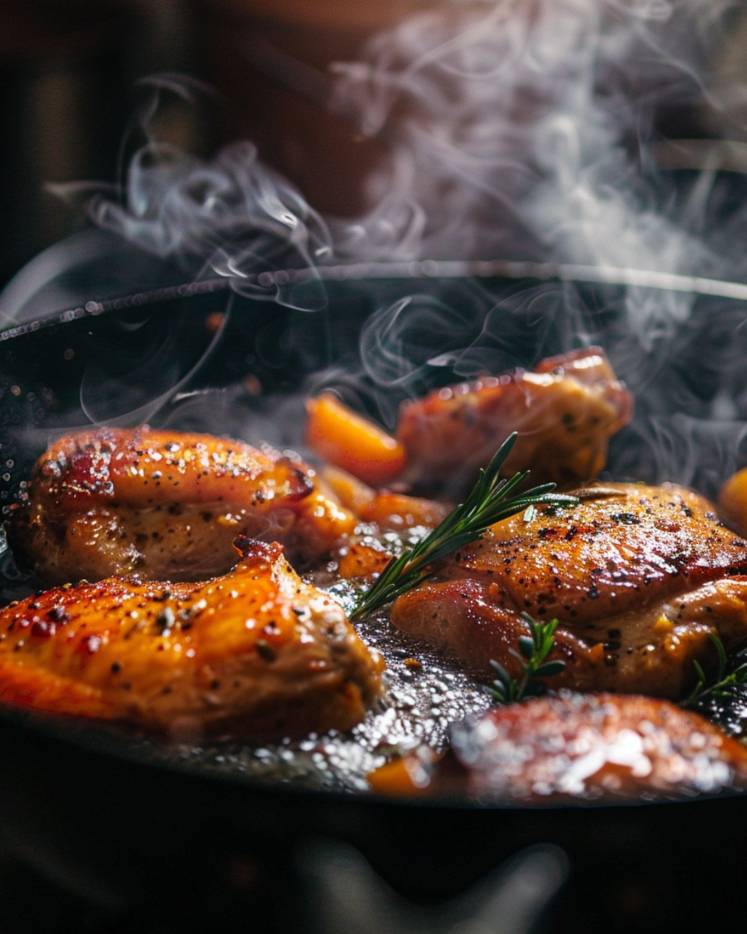 Deglazing pan with apple cider for rosemary apple cider chicken