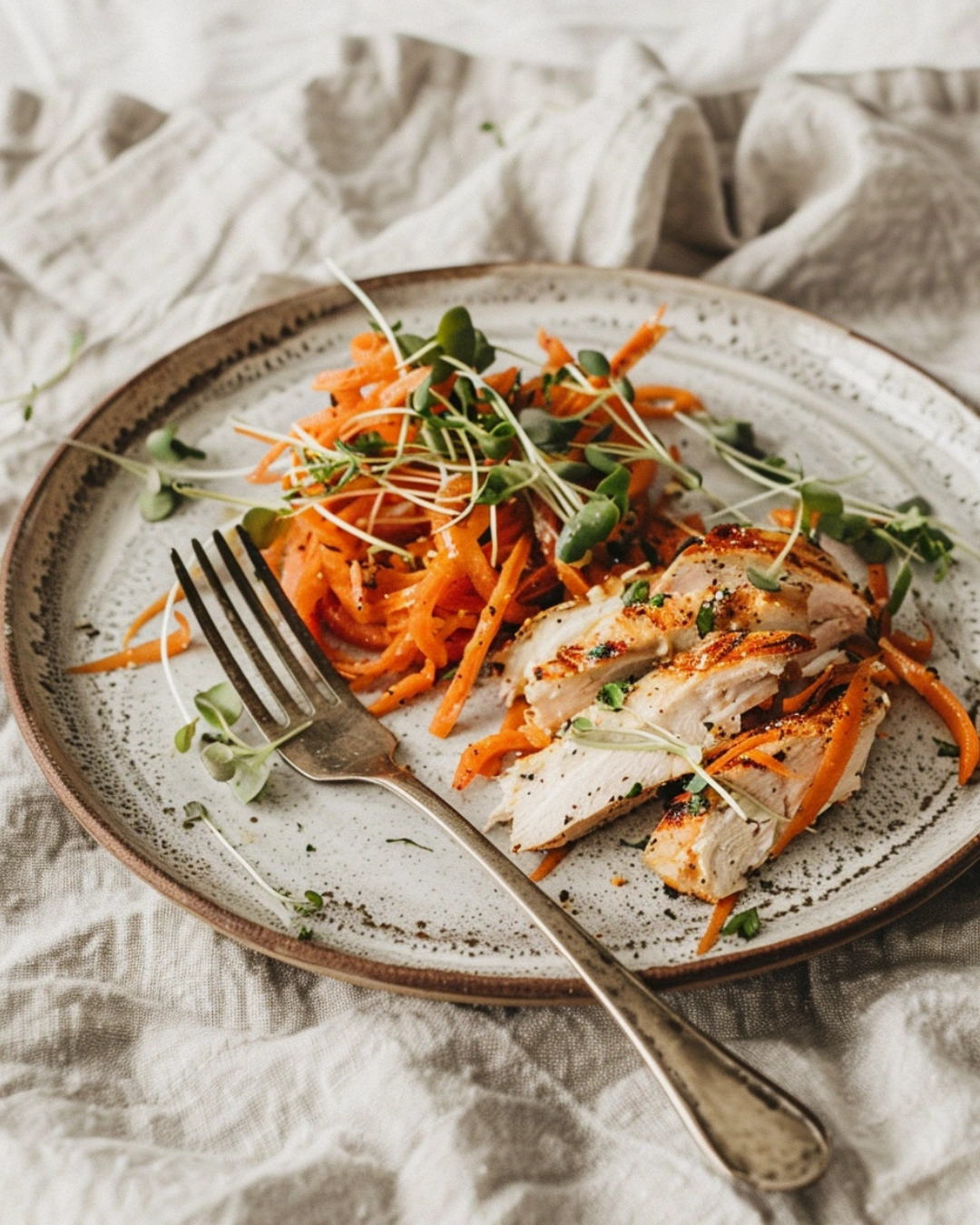 Modern serving of German carrot apple salad with sides