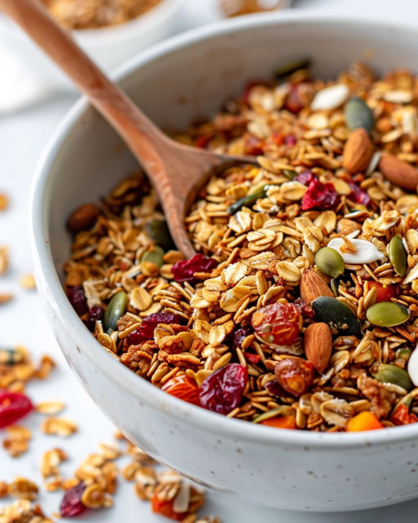 Mixing healthy granola bar ingredients
