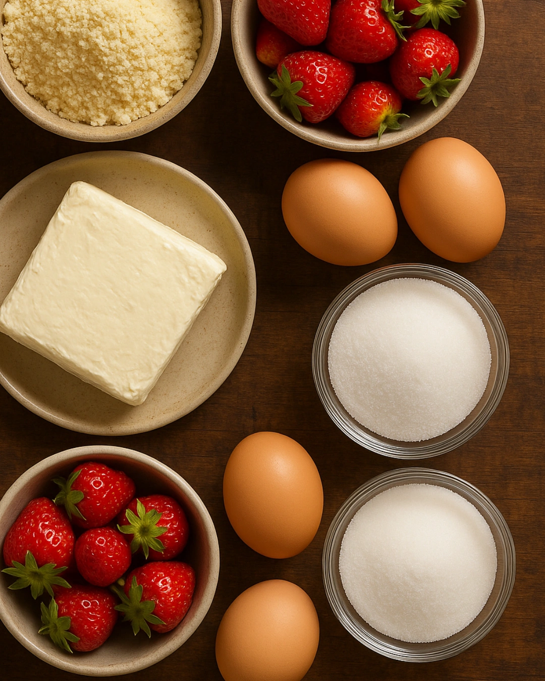 Ingredients for keto strawberry cheesecake bars
