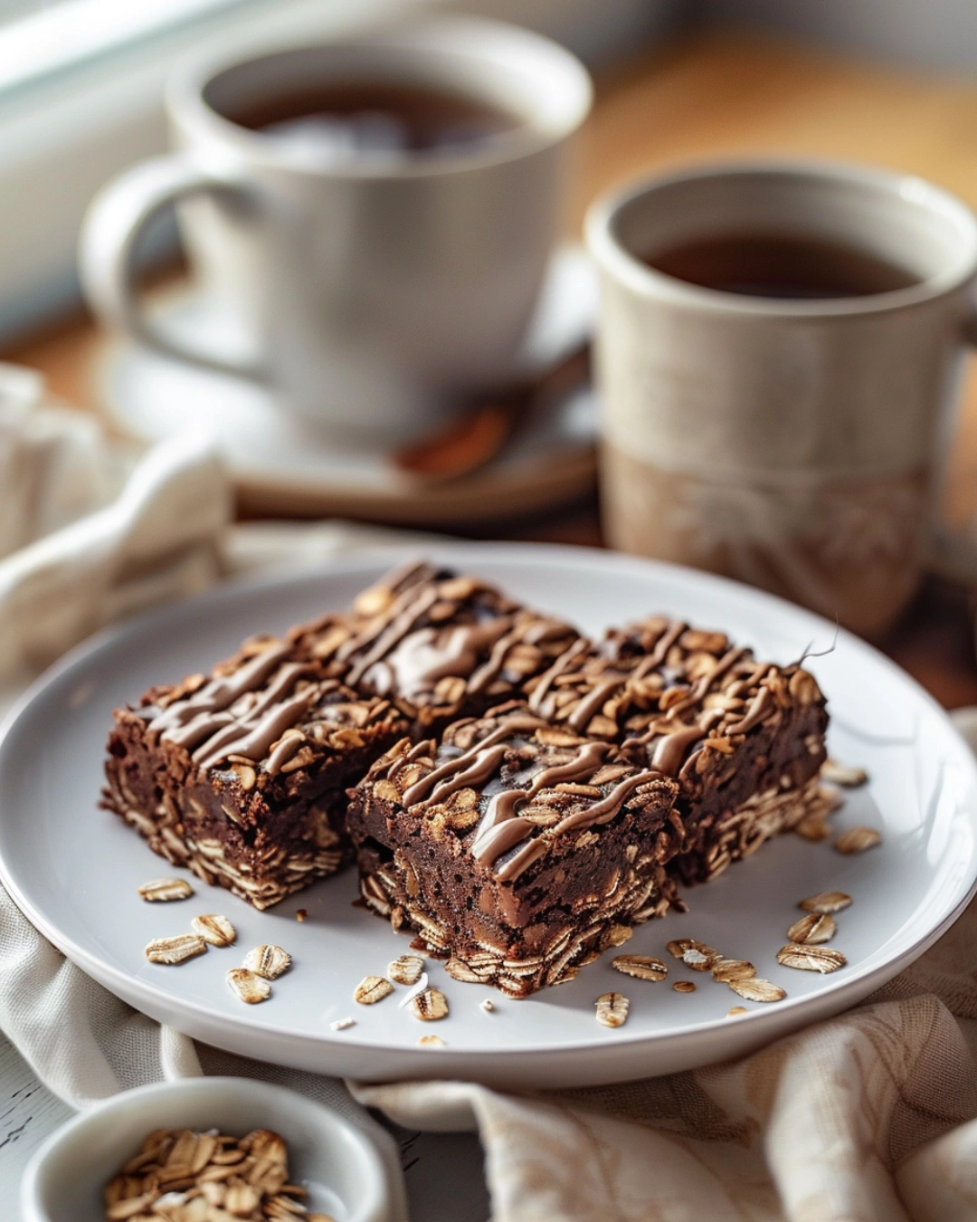 Served No-Bake Cookie Bars with Oats & Cocoa drizzled with chocolate