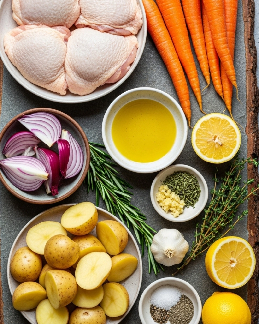 Roasted Chicken & Veggie Sheet-Pan ingredients setup