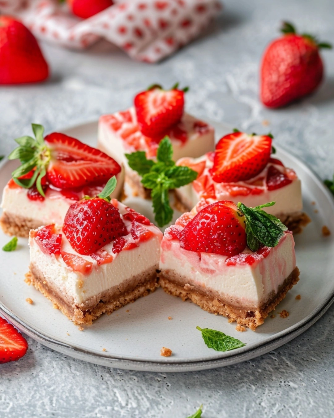 Keto strawberry cheesecake bar served