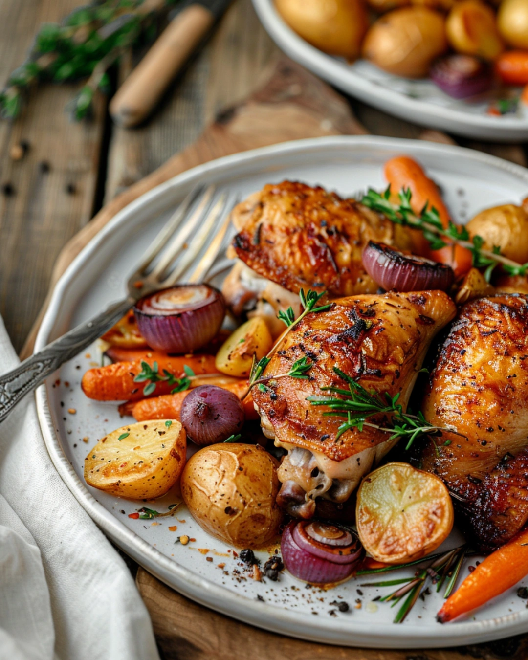 serving roasted chicken and veggie meal