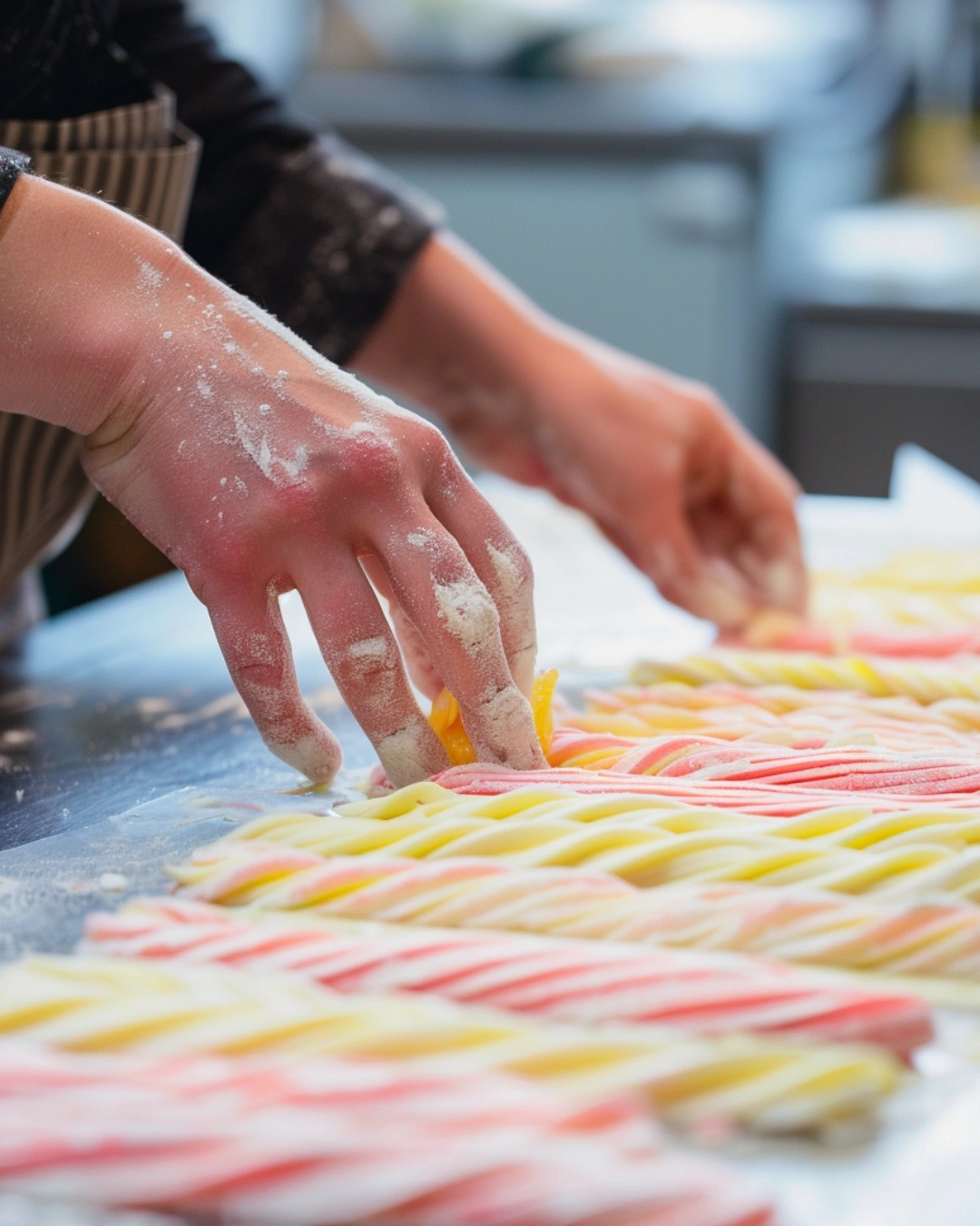 Twisting and shaping sweet tart ropes by hand