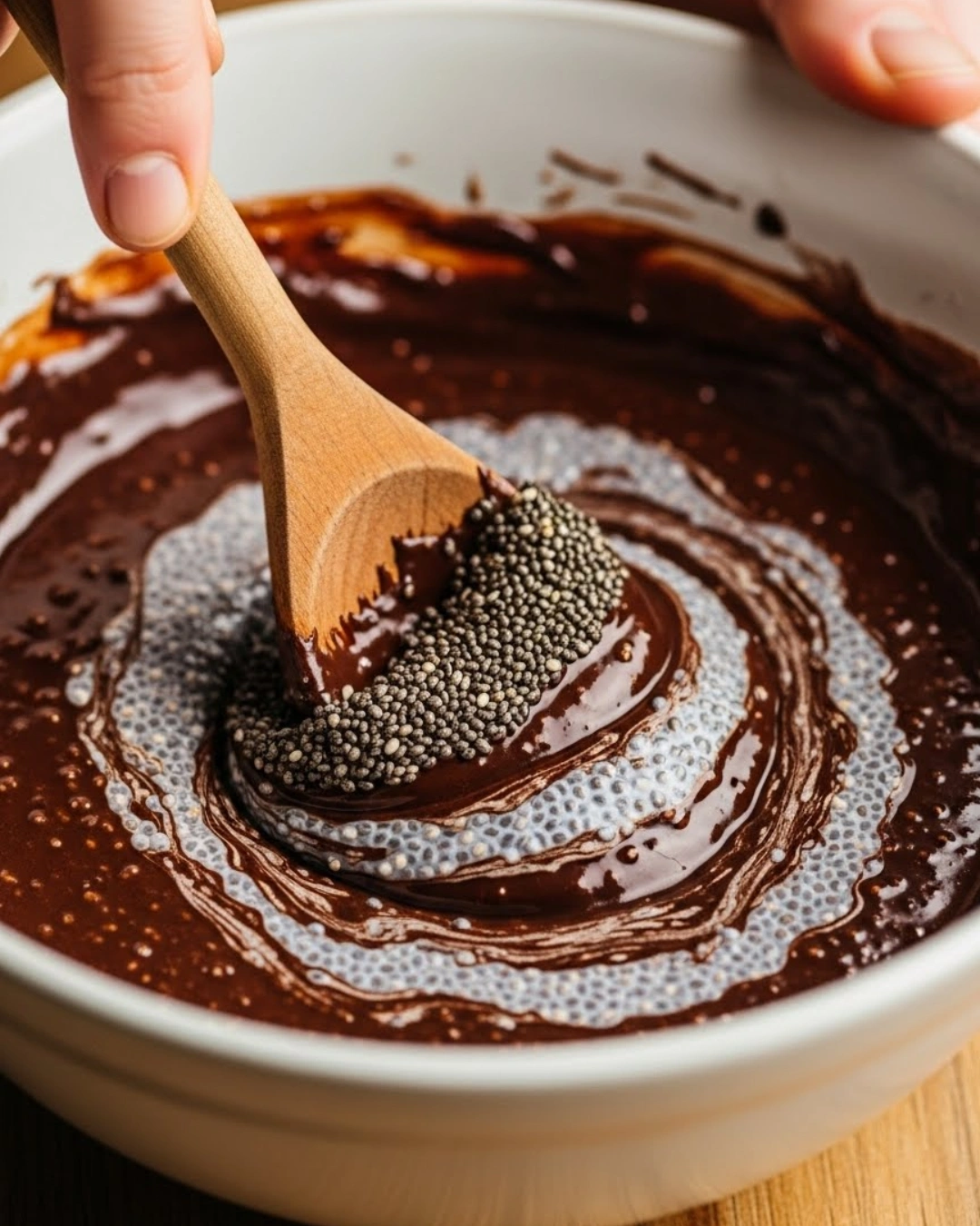 served-chocolate-yogurt-chia-pudding Evenly mix the chia seeds to allow smooth thickening during chilling.