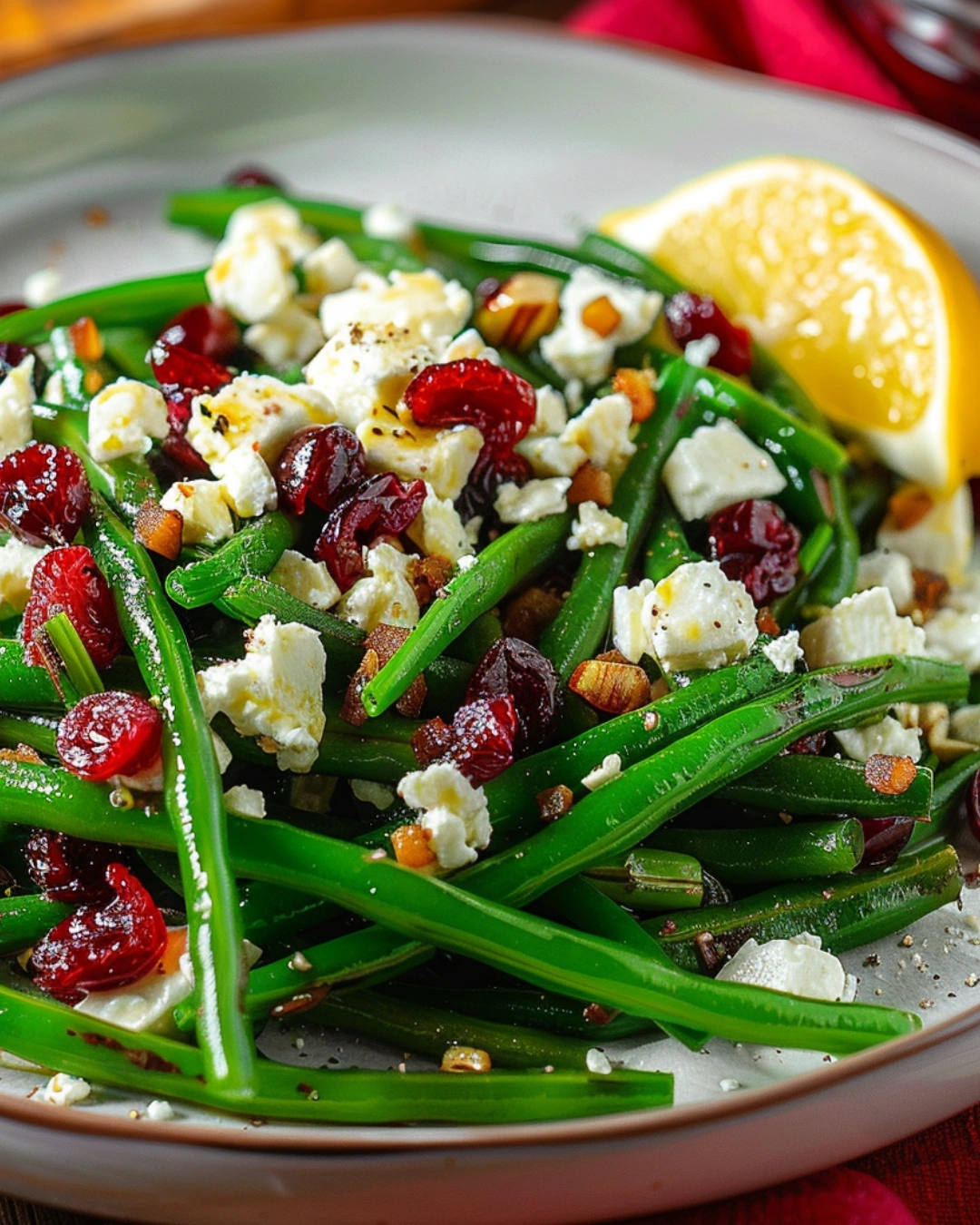 50+ Best Salad Recipes & Side Dishes: 50+ Easy Ideas for Any Meal 24 Green bean salad with feta and cranberries served on a white plate