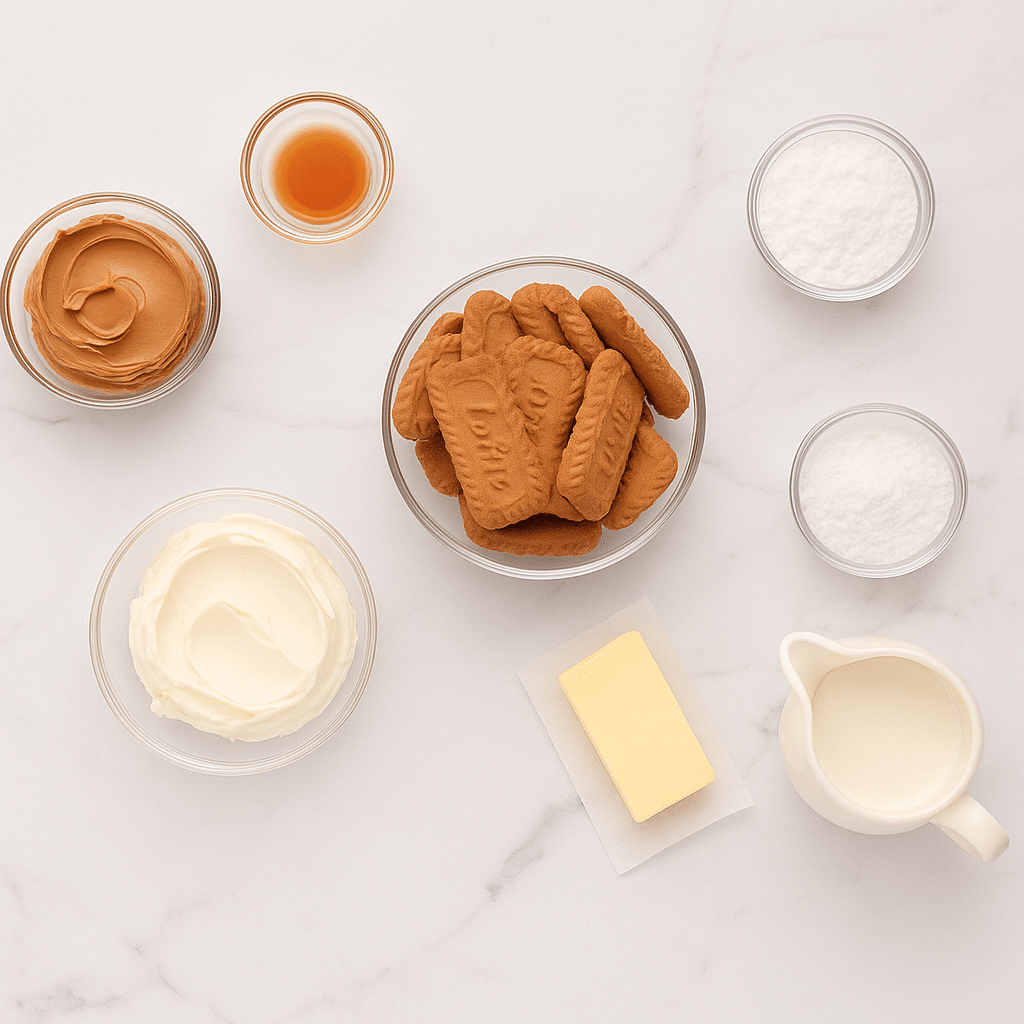 Biscoff cheesecake ingredients flat lay