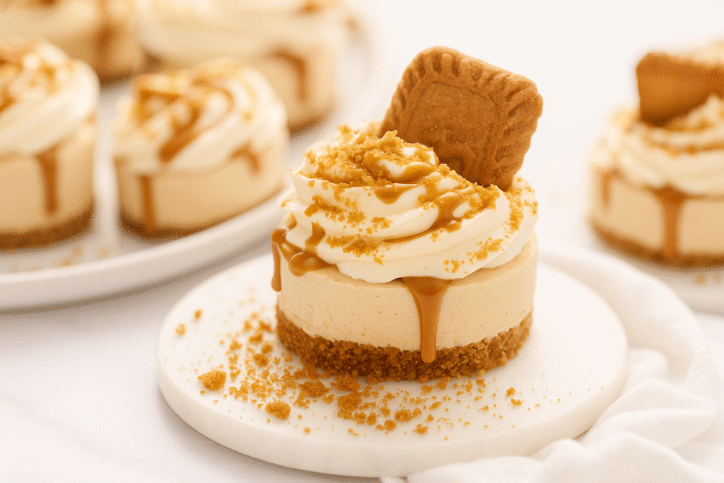Mini Biscoff Cheesecake on cake stand