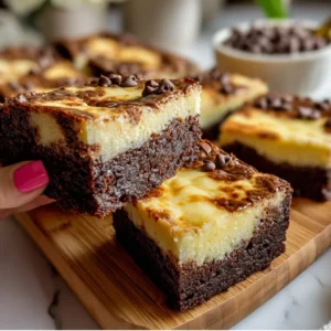 Mango Cheesecake Brownies on a tropical dessert plate