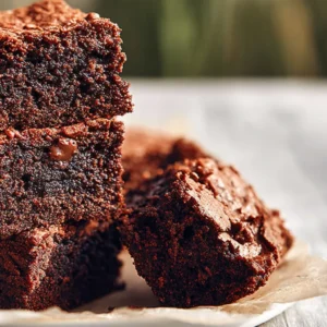 Brownies with Almond Flour stacked on a wooden board