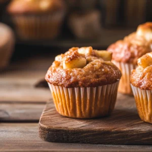 apple cinnamon Greek yogurt muffins on a tray