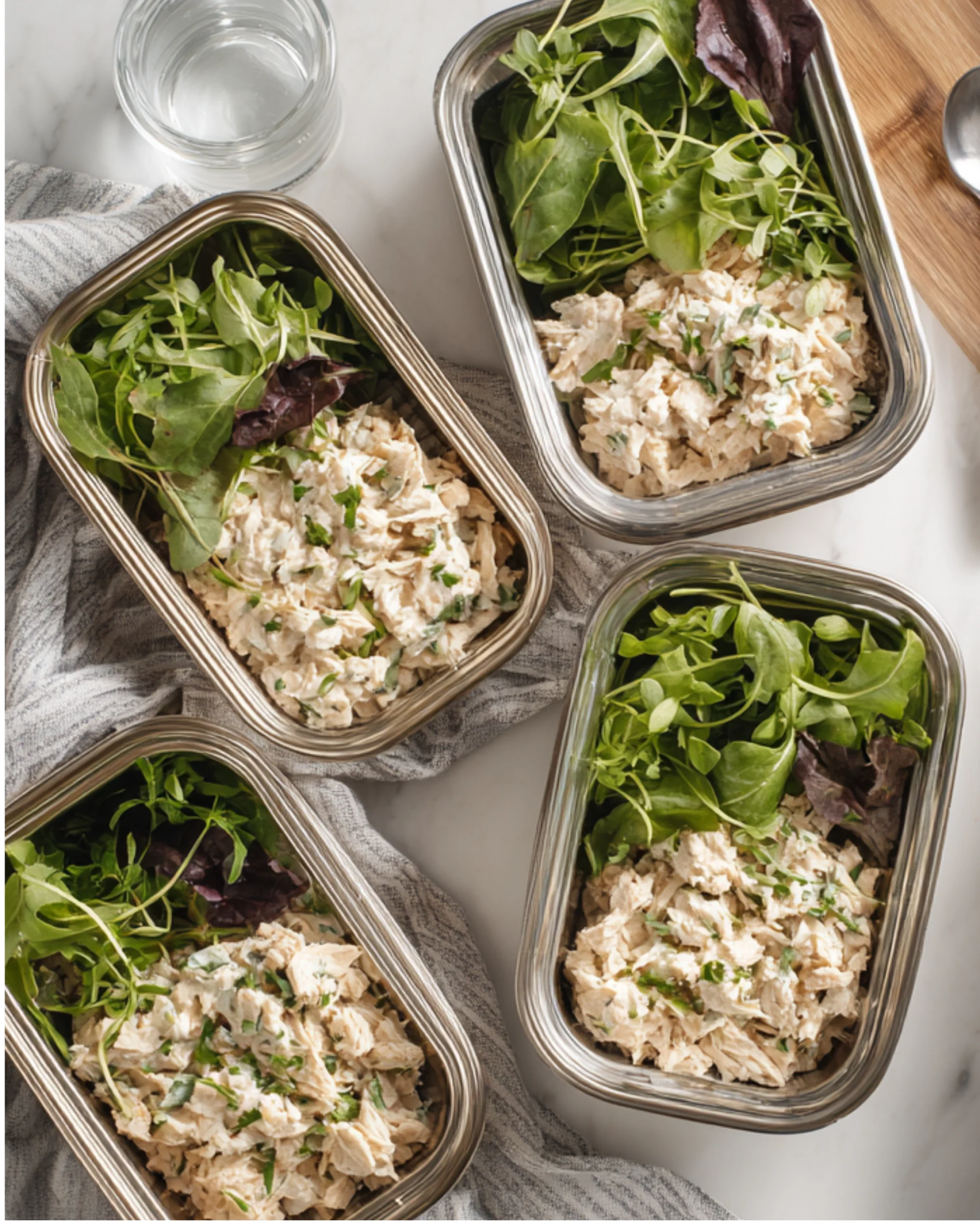 Best canned chicken salad packed in meal prep containers with fresh greens