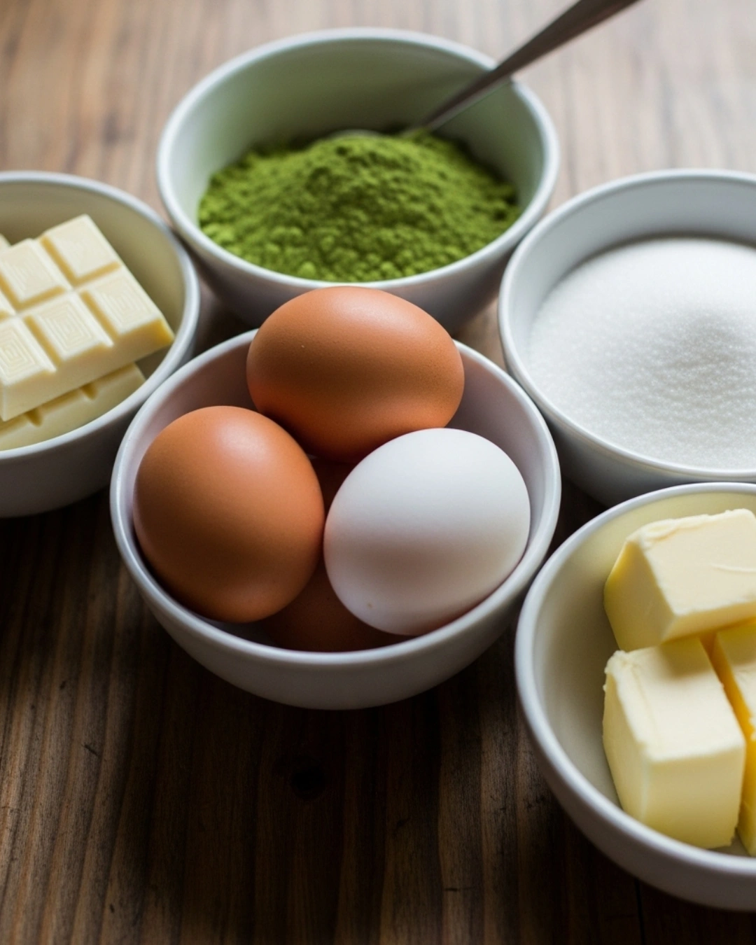 Mixing green matcha brownie batter with a spatula in a glass bowl