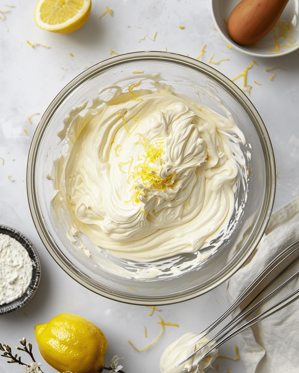 Lemon cheesecake filling being mixed