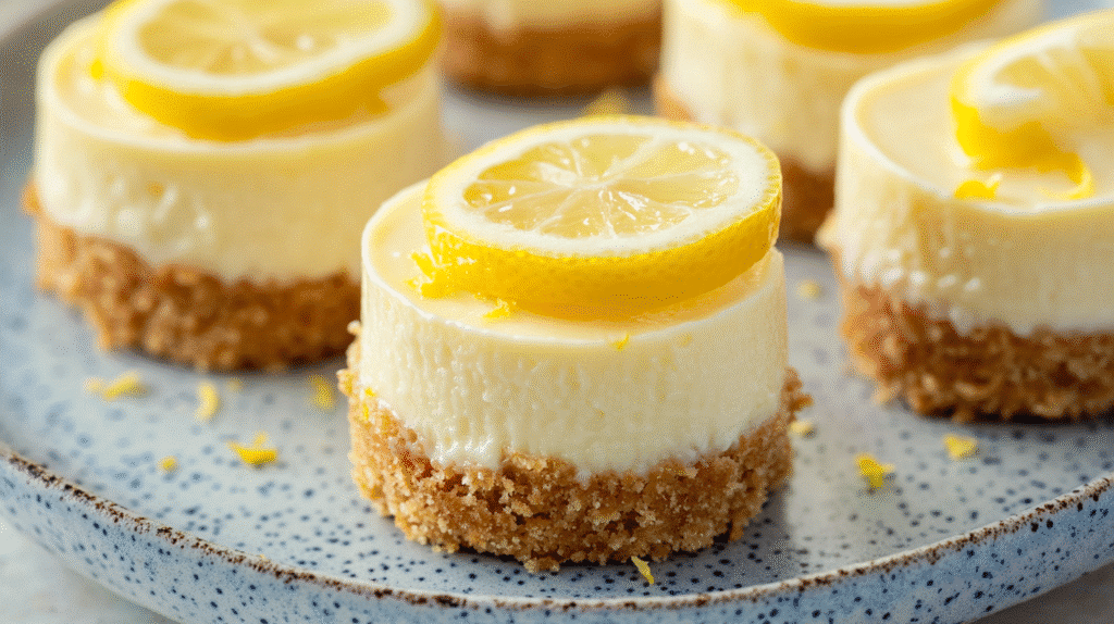 Mini Lemon Cheesecakes topped with fresh lemon slices