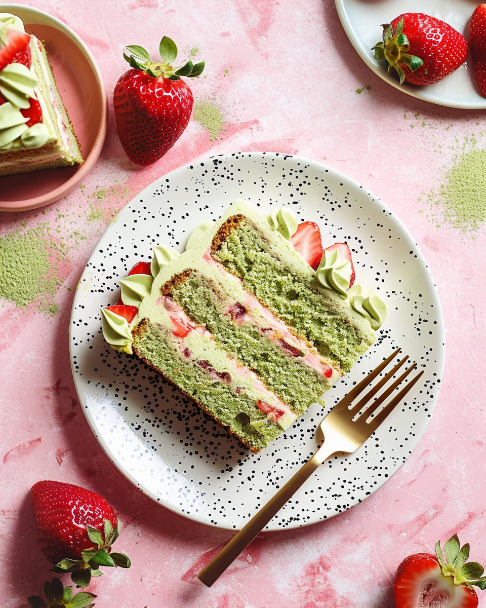 Strawberry Matcha Cake Recipe Card Layout