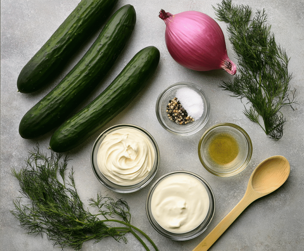 ingredients for creamy cucumber salad