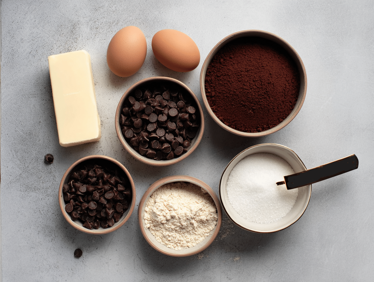 Almond flour brownie ingredients laid out on table