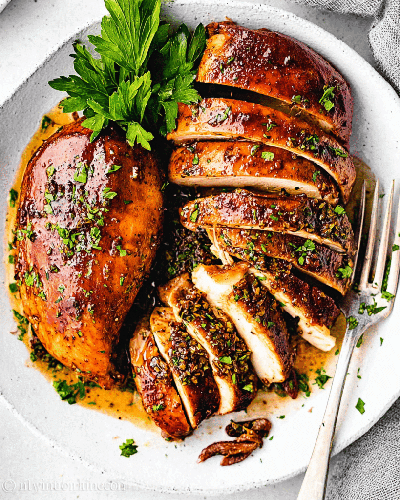 Grilled balsamic chicken breasts with caramelized glaze