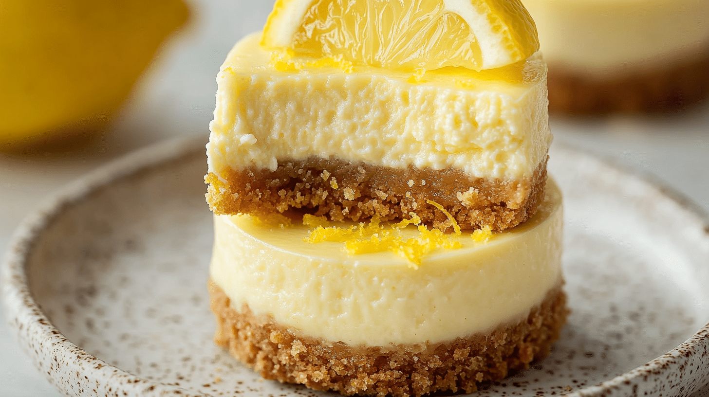Cheesecake being topped with lemon curd