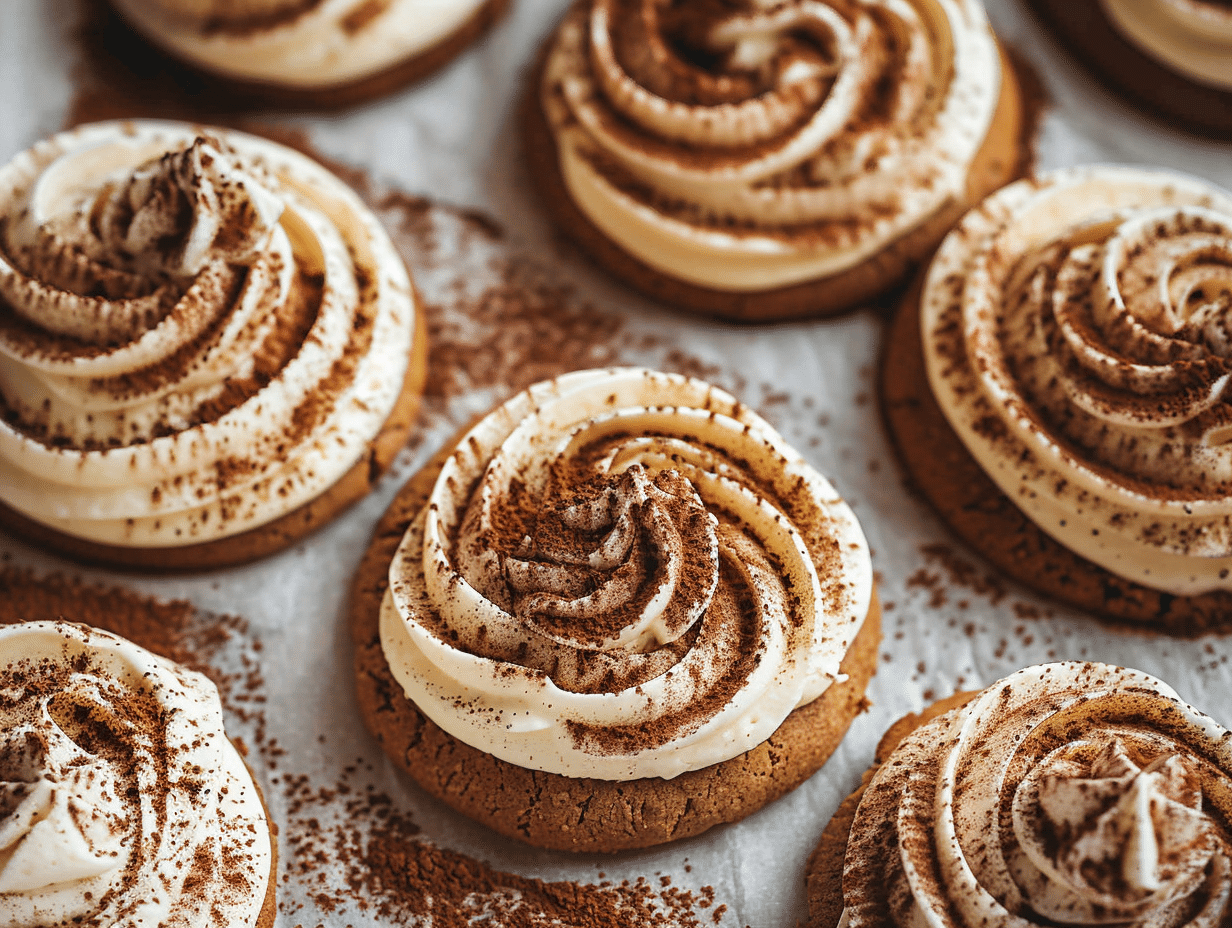 Soft tiramisu cookies topped with cream and cocoa