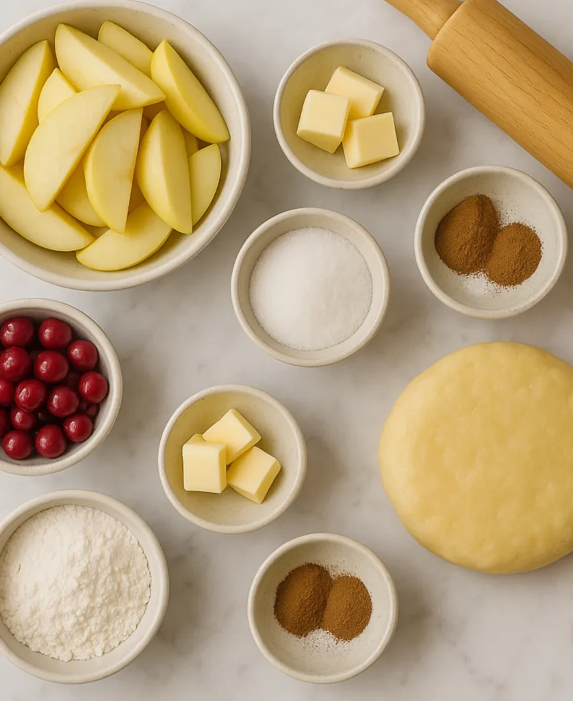 Ingredients for apple cranberry pie