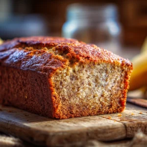 Best banana bread sliced on table with ripe bananas