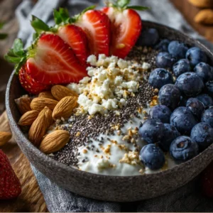 Cottage Cheese Protein Power Bowl with fruit and nuts