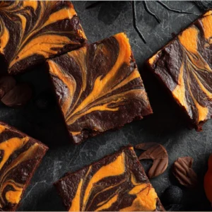 Halloween cream cheese swirl brownies with orange swirl