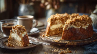 Moist sour cream coffee cake with streusel topping