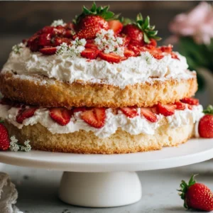 Strawberry shortcake cake mix recipe with whipped cream and strawberries