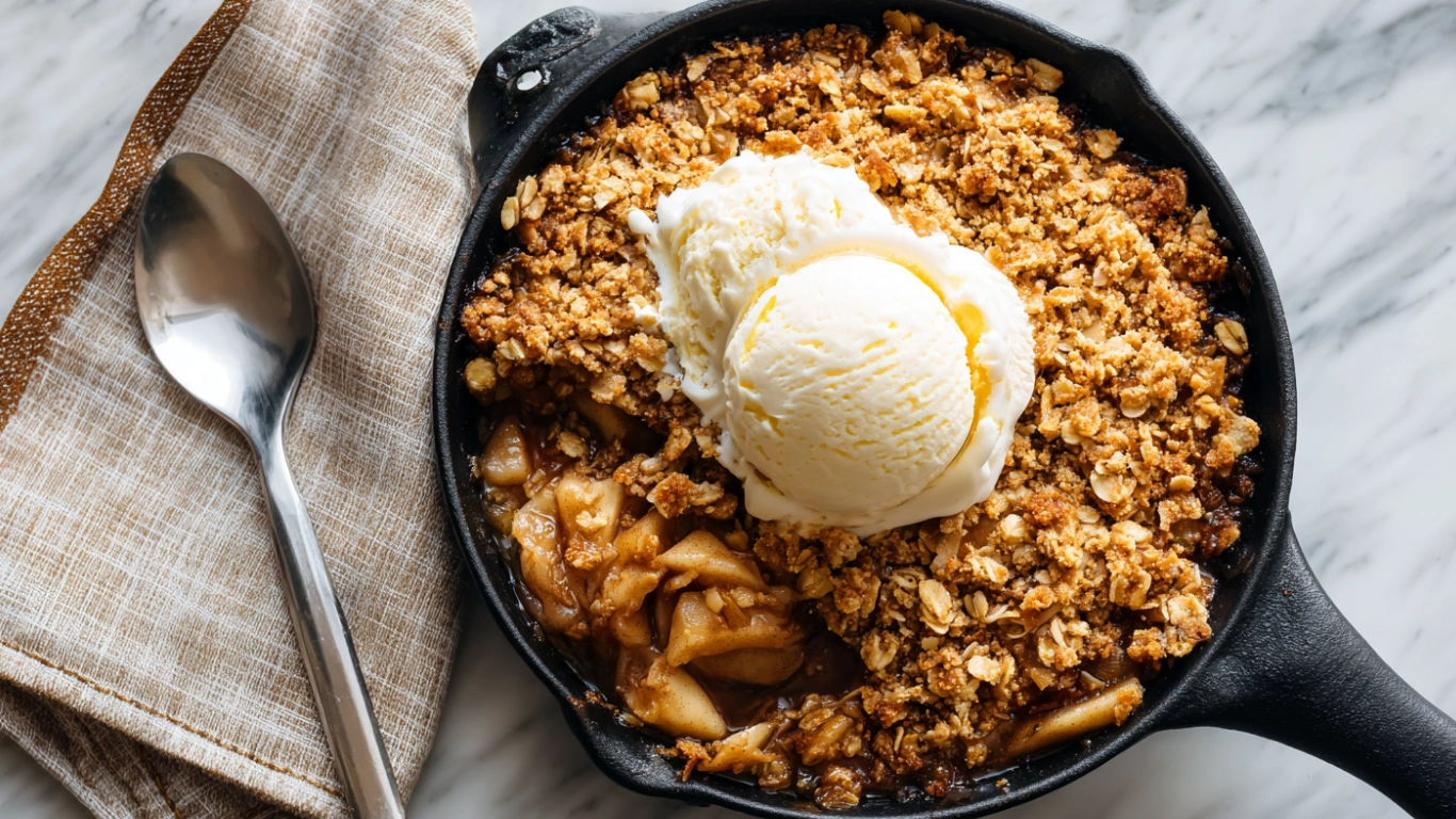Sweet & Cozy Cinnamon Apple Crisp Skillet with Ice Cream 2 Cinnamon Apple Crisp Skillet Dessert