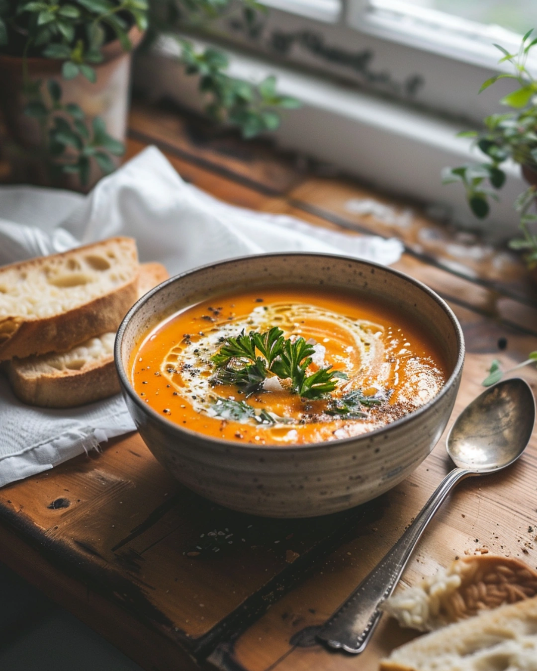 Blending cooked carrots and ginger into smooth soup