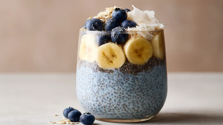 blue chia pudding in bowl
