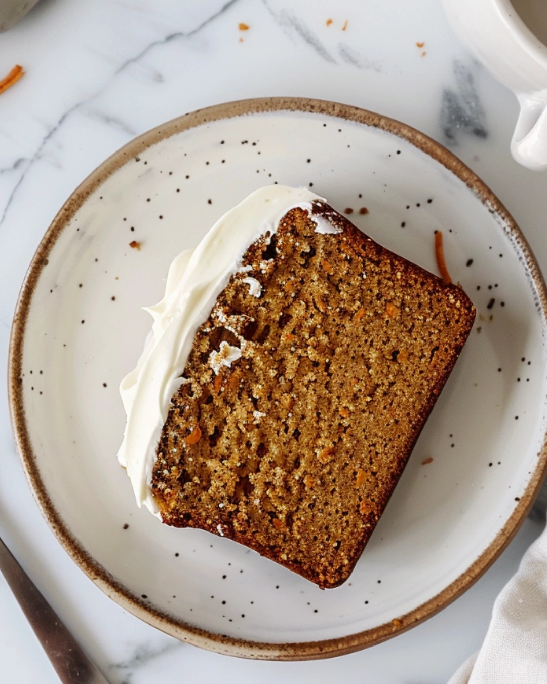 Slice of Carrot Cake Loaf served with coffee