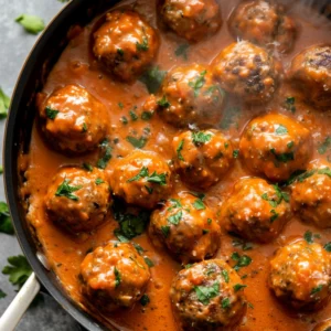 cooking marry me meatballs in skillet with sauce