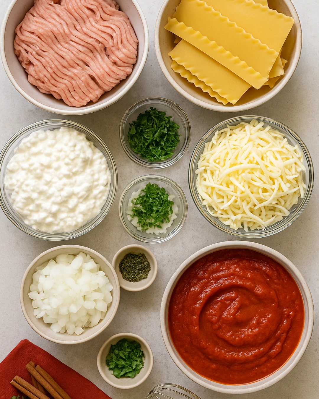 Plated serving of cottage cheese lasagna skillet with basil