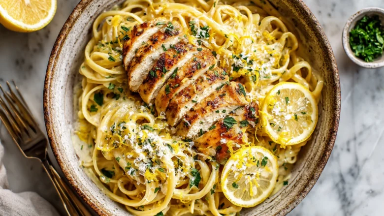 Cowboy butter chicken linguine served in a modern bowl