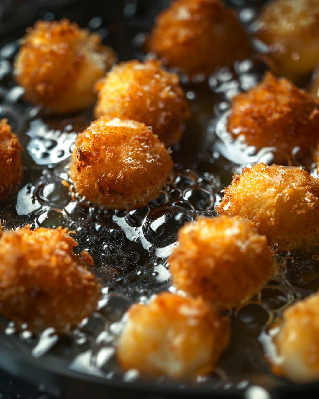 Mozzarella bites frying in pan