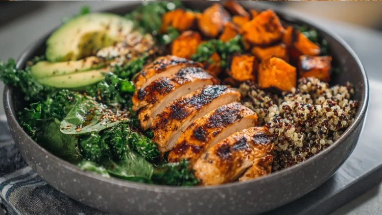 Grilled Chicken & Sweet Potato bowl served with vegetables