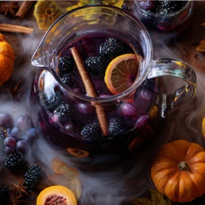 Healthy Spooky Dark Sangria in a Halloween setting