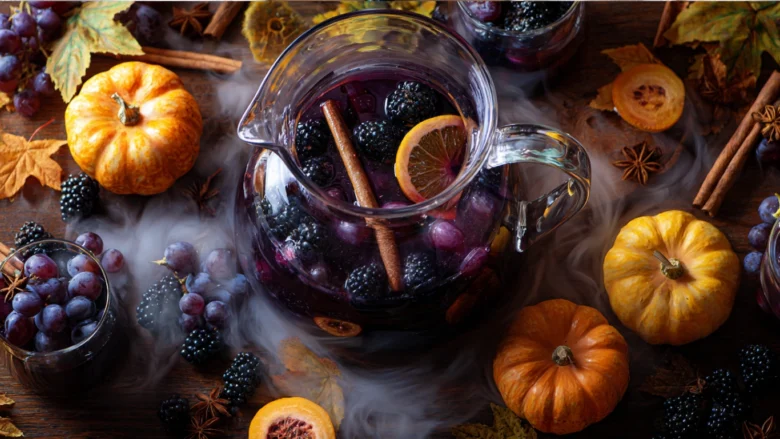 Healthy Spooky Dark Sangria in a Halloween setting