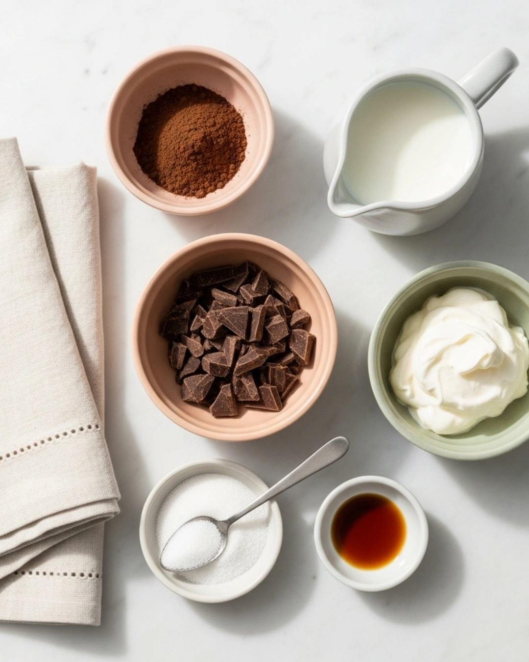 Ingredients for Homemade Hot Chocolate on marble counter
