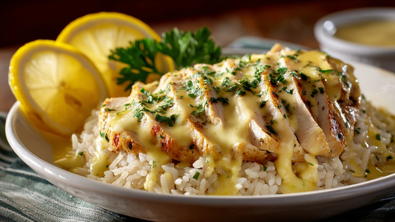 Lemon Herb Chicken and Rice – 5-Star Healthy Dinner Recipe 6 Lemon Herb Chicken and Rice served with lemon wedges and parsley