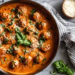 creamy marry me meatballs in skillet with sauce