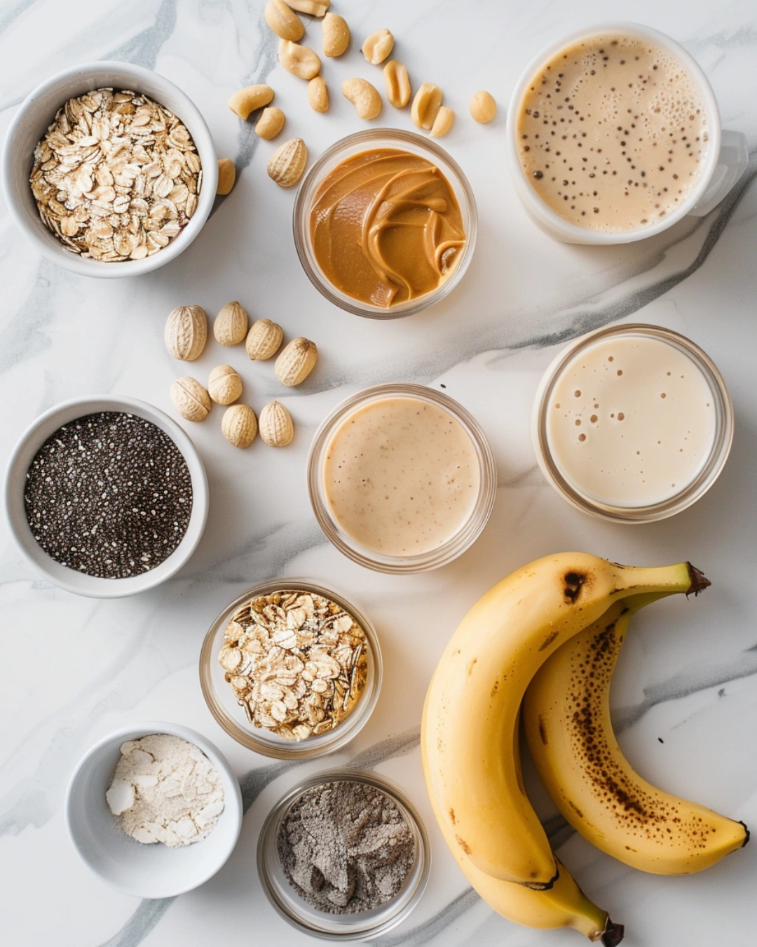 protein smoothie ingredients flat lay